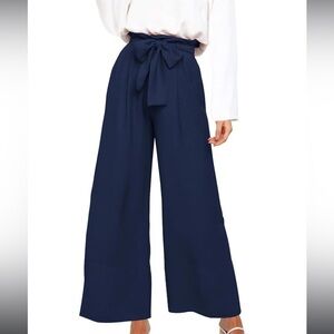 Elodie Paperbag Flowy Pants- Navy Blue S